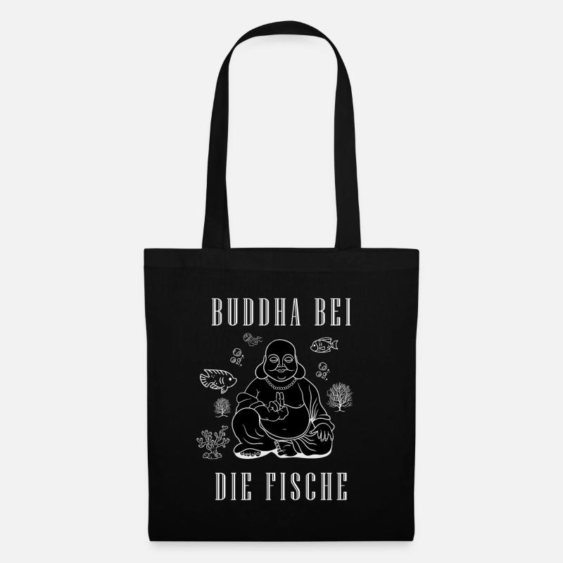 Buddha bei die Fische Plattdeutsch Spruch - Stoffbeutel - Schwarz