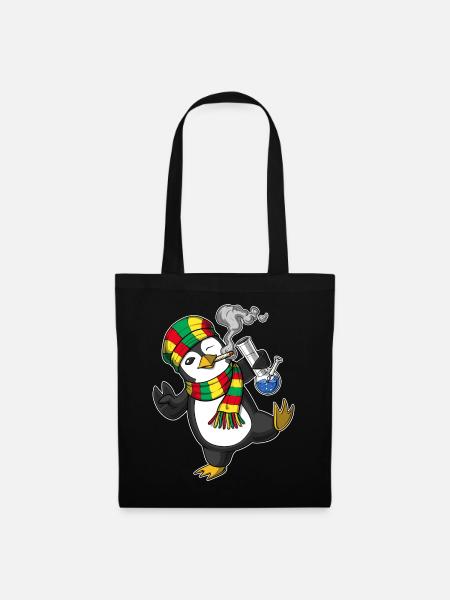 Pinguin Rauchen Unkraut - Stoffbeutel - Schwarz