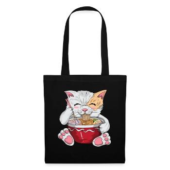 Japanese kawaii cat with noodles cat owner - Tote Bag - black - Front