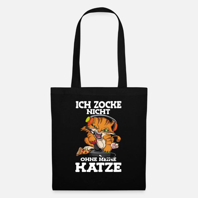 Ich zocke nicht ohne meine Katze Computer Spiele - Stoffbeutel - Schwarz