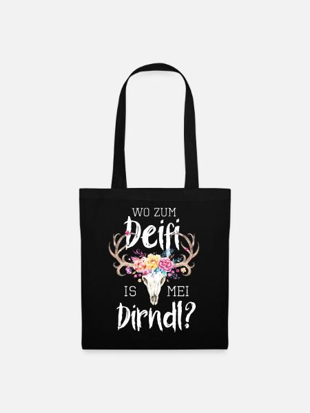 Wo zum Deifi is mei Dirndl Hirsch Trachtenshirt - Stoffbeutel - Schwarz