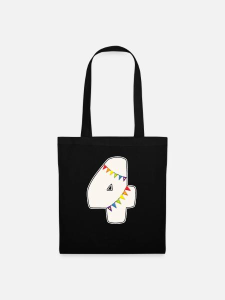4 Geburtstag 4 Jahre Zahl 4 Mädchen Regenbogen - Stoffbeutel - Schwarz