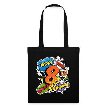 8. Geburtstag Junge Comic-Stil Superhelden - Stoffbeutel - Schwarz - Vorne