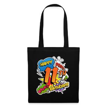 11. Geburtstag Junge Comic-Stil Superhelden - Stoffbeutel - Schwarz - Vorne