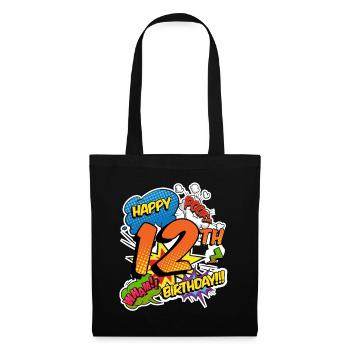 12th Birthday Young Comic Style Superheroes - Tote Bag - black - Front