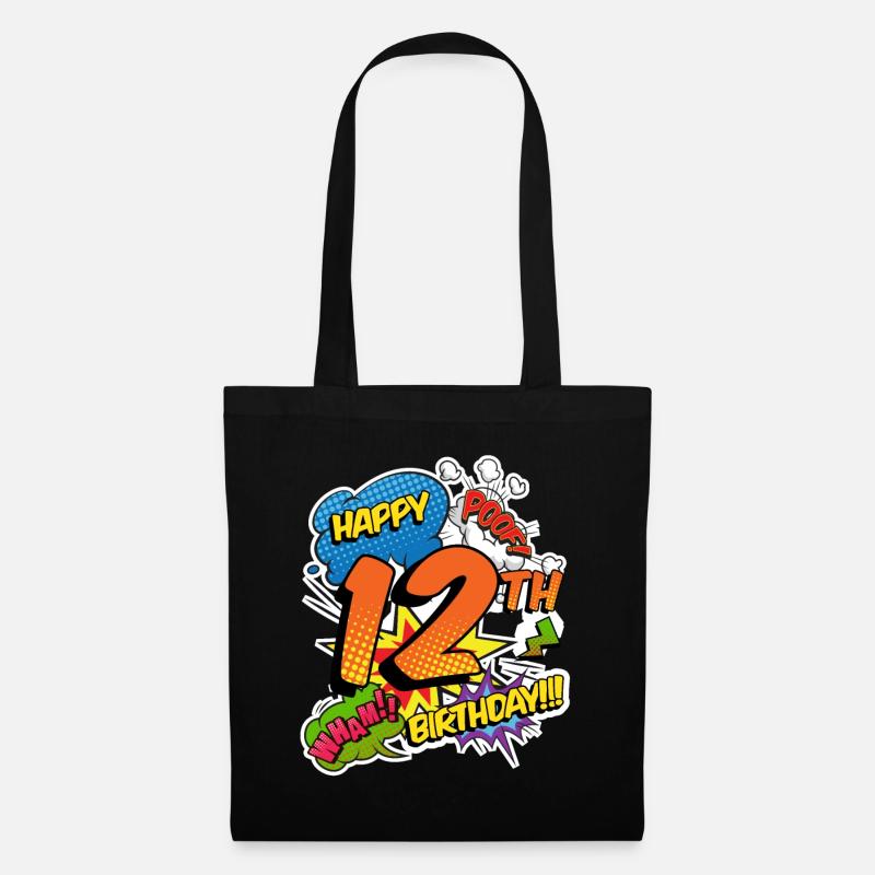 12th Birthday Young Comic Style Superheroes - Tote Bag - black