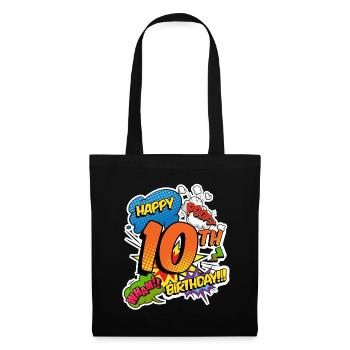 10. Geburtstag Junge Comic-Stil Superhelden - Stoffbeutel - Schwarz - Vorne
