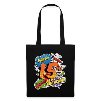 15. Geburtstag Junge Comic-Stil Superhelden - Stoffbeutel - Schwarz - Vorne