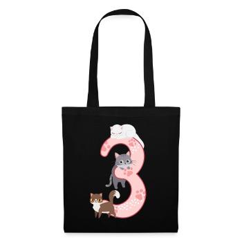 3. Geburtstag Mädchen Katze - Stoffbeutel - Schwarz - Vorne