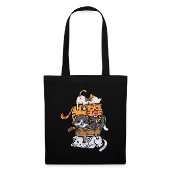 Sleeping Cats Stack Anime Kawaii Kittens - Tote Bag - black - Front