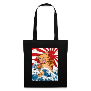 Japanischer Kaiju Katze Anime Manga - Stoffbeutel - Schwarz - Vorne