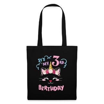 3. Geburtstag Mädchen Outfit Einhorn Katze - Stoffbeutel - Schwarz - Vorne