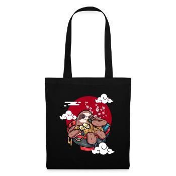 Drôle de paresseux mange des ramen kawaii japonais - Sac en tissu - noir - Devant