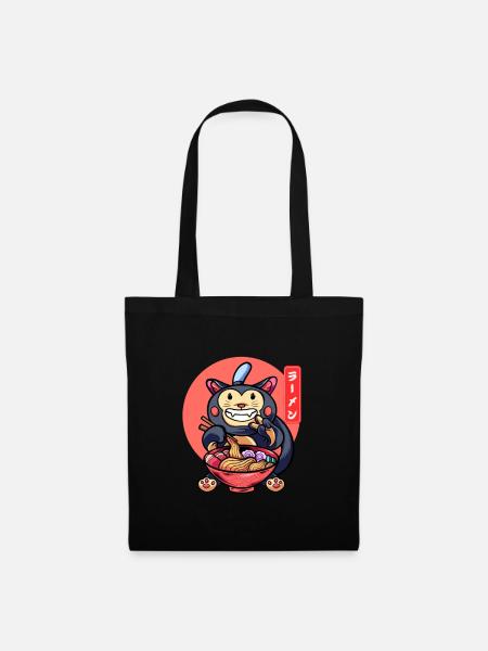 Drôle de chat mange Ramen Chaton mignon - Sac en tissu - noir