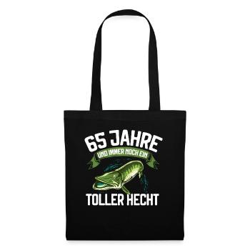 65 Jahre und immer noch ein toller Hecht Angler - Stoffbeutel - Schwarz - Vorne