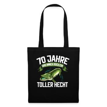 70 Jahre und immer noch ein toller Hecht Angler - Stoffbeutel - Schwarz - Vorne