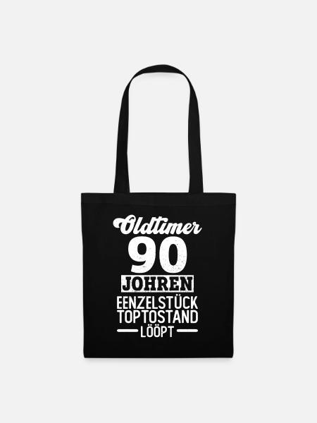 Oldtimer - 90 Johren 90 Geburtstag Plattdeutsch - Stoffbeutel - Schwarz