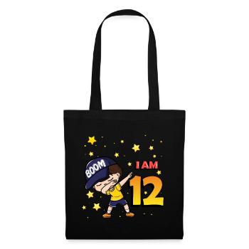 Boom J’ai 12 | Anniversaire Garçon | Fête du 12e anniversaire - Sac en tissu - noir - Devant