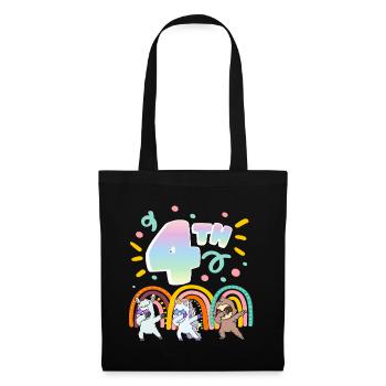 4th Birthday Dabbing Llama Unicorn Sloth | 4. - Tote Bag - black - Front