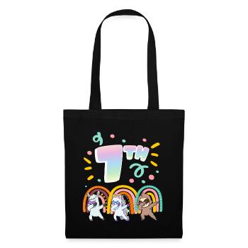 7th Birthday Dabbing Llama Unicorn Sloth | 7th - Tote Bag - black - Front