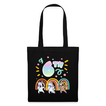 6th Birthday Dabbing Llama Unicorn Sloth | 6. - Tote Bag - black - Front