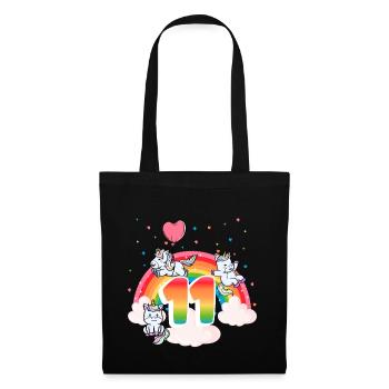 11. Geburtstag Regenbogen Einhorn Thema - Stoffbeutel - Schwarz - Vorne