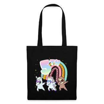 5th Birthday Dabbing Llama Einhorn Faultier | 5th - Stoffbeutel - Schwarz - Vorne