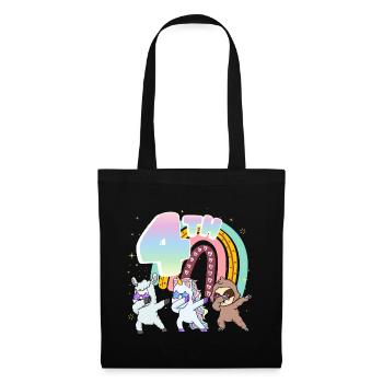 4. Geburtstag Dabbing Llama Einhorn Faultier | 4. - Stoffbeutel - Schwarz - Vorne