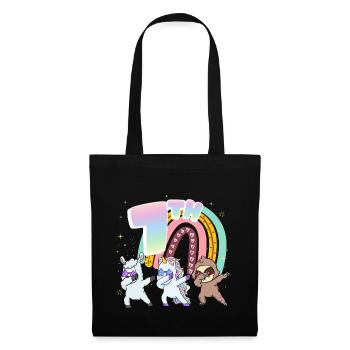 7th Birthday Dabbing Llama Unicorn Sloth | 7th - Tote Bag - black - Front