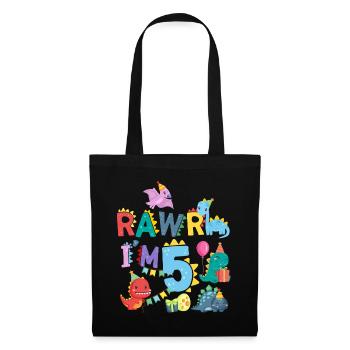 Rawr Je suis 5 | | de dinosaures Rawr 5ème anniversaire - Sac en tissu - noir - Devant