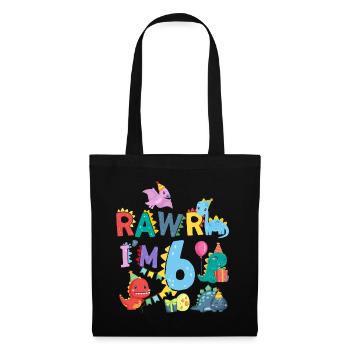 Rawr Je suis 6 | | de dinosaures Rawr 6ème anniversaire - Sac en tissu - noir - Devant