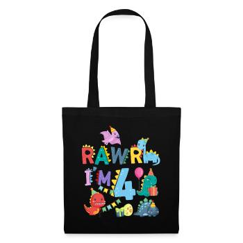 Rawr Je suis 4 | | de dinosaures Rawr 4ème anniversaire - Sac en tissu - noir - Devant