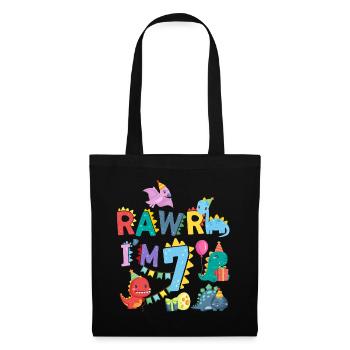 Rawr Je suis 7 | | de dinosaures Rawr 7ème anniversaire - Sac en tissu - noir - Devant
