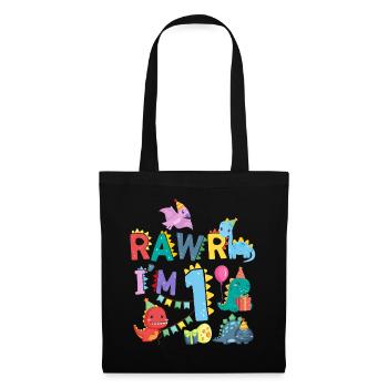 Rawr Je suis 1 | | de dinosaures Rawr 1er anniversaire - Sac en tissu - noir - Devant