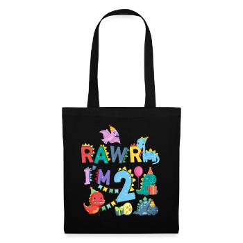 Rawr Je suis 2 | | de dinosaures Rawr 2ème anniversaire - Sac en tissu - noir - Devant