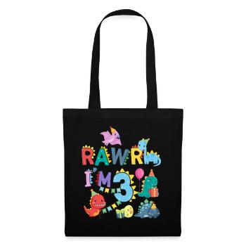 Rawr Je suis 3 | | de dinosaures Rawr 3ème anniversaire - Sac en tissu - noir - Devant