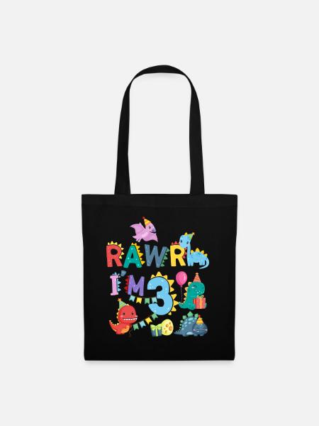 Rawr Ich Bin 3 | Rawr Dinosaurier | 3. Geburtstag - Stoffbeutel - Schwarz