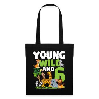 Young Wild And 6 | Safari Animal Theme Birthday - Tote Bag - black - Front