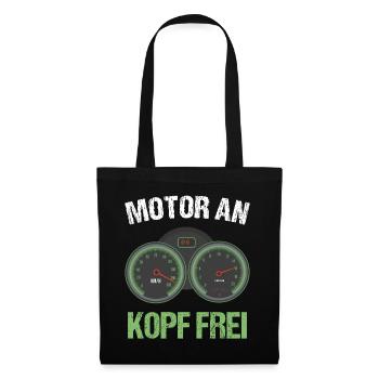 Motor an - Kopf frei - Motorrad Biker Geschenk - Stoffbeutel - Schwarz - Vorne