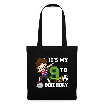 Fille de football C’est mon 9ème anniversaire - Sac en tissu - noir - Devant