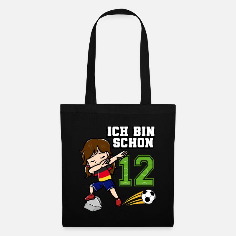Fußball Mädchen Ich bin schon 12 Geburtstag - Stoffbeutel - Schwarz