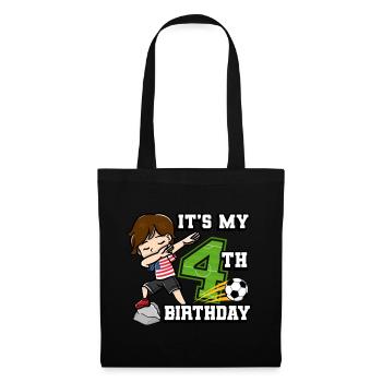 Fußballer Junge Ich bin schon 4th Geburtstag - Stoffbeutel - Schwarz - Vorne