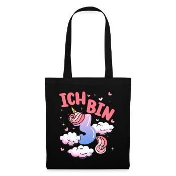 Ich Bin 3 Jahre Alt | Einhorn Thema | 3. - Stoffbeutel - Schwarz - Vorne