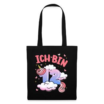 Ich Bin 12 Jahre Alt | Einhorn-thema | 12. - Stoffbeutel - Schwarz - Vorne