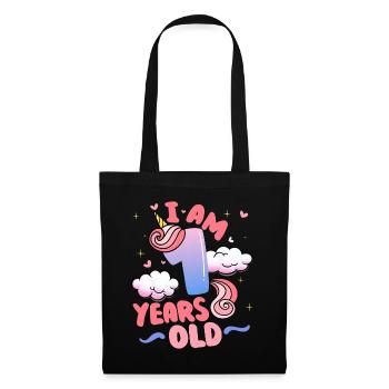 I am 1 year old | Unicorn theme | 1. - Tote Bag - black - Front