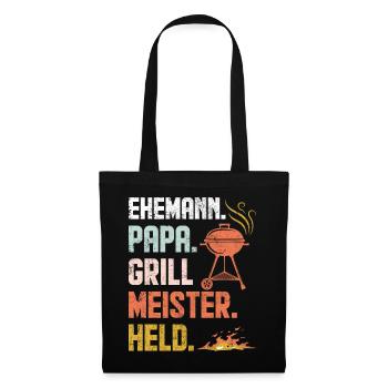 Grillmeister Retro Männer Geschenk - Stoffbeutel - Schwarz - Vorne