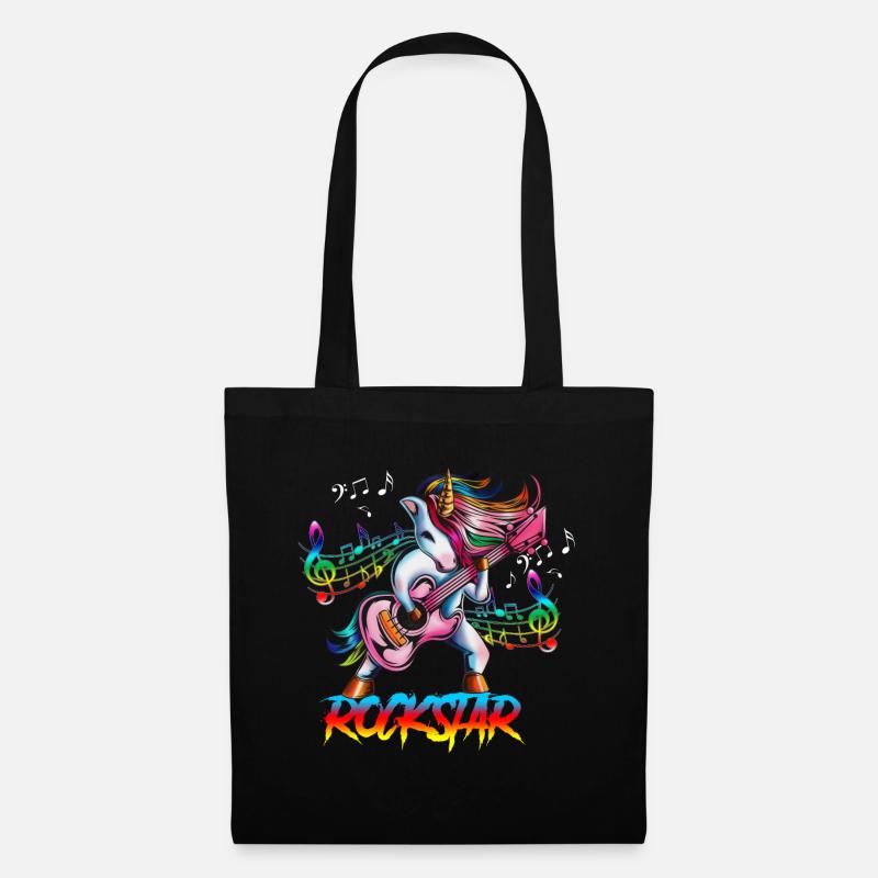 Gitarrist Einhorn ist ein Unicorn Rock n Roll - Stoffbeutel - Schwarz