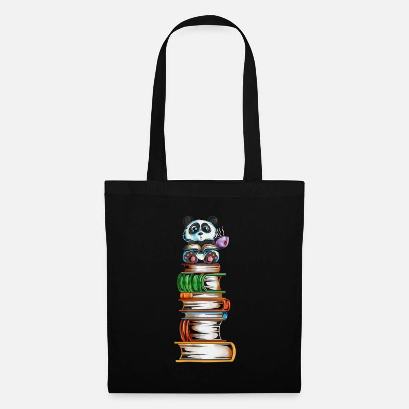 Panda bear on a book tower with tea Read the book - Tote Bag - black