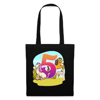 5th Birthday Riding Horse Theme Five Party - Tote Bag - black - Front