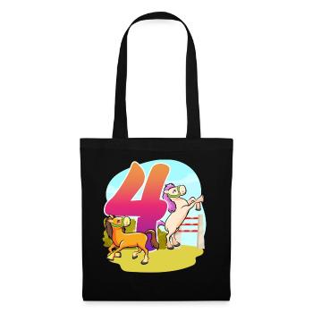 4ème anniversaire Équitation Cheval Thème Quatre Fête - Sac en tissu - noir - Devant